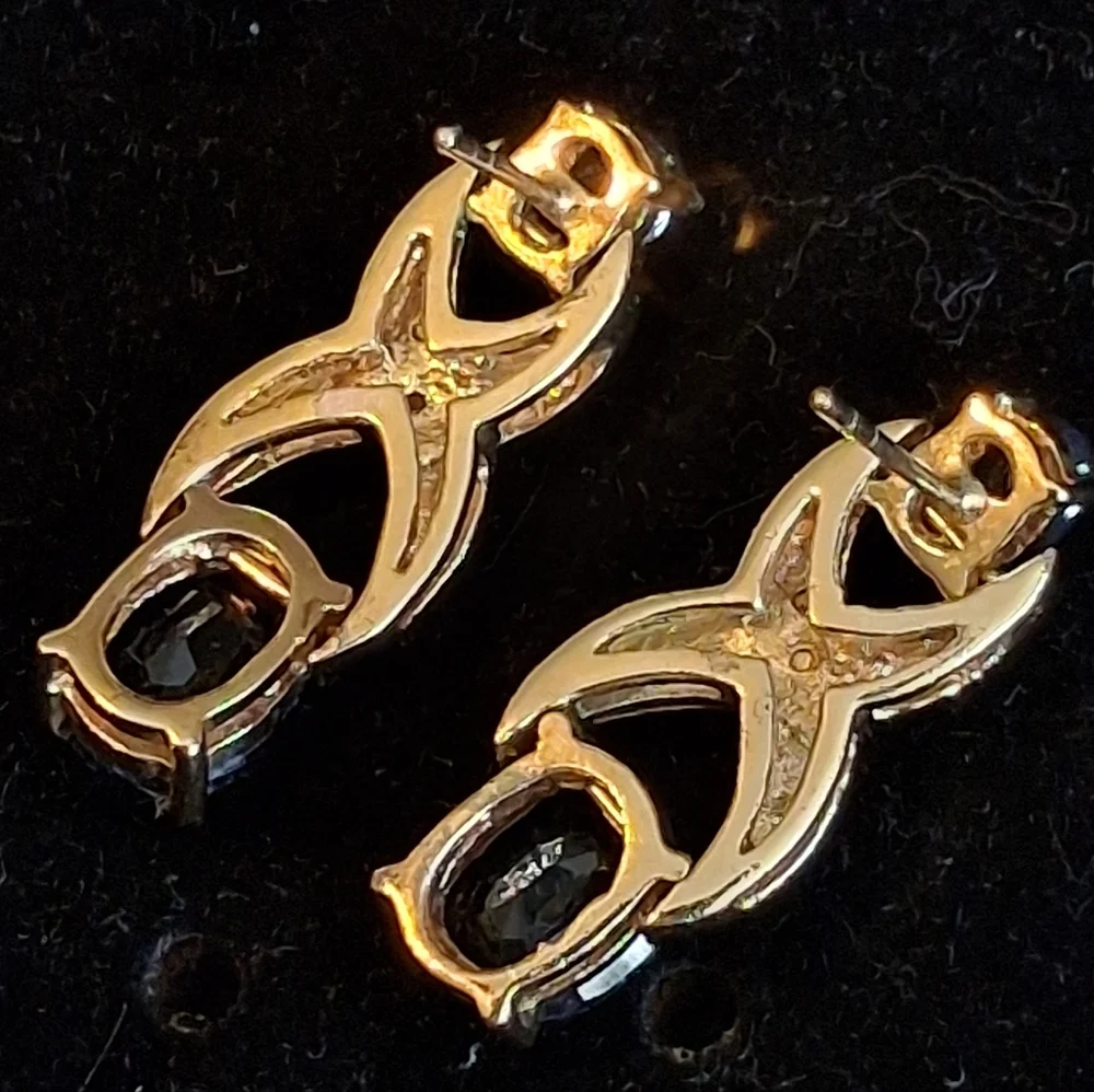 Vintage Gold Vermeil XOX Design Earrings With Sapphires And Diamond Accents